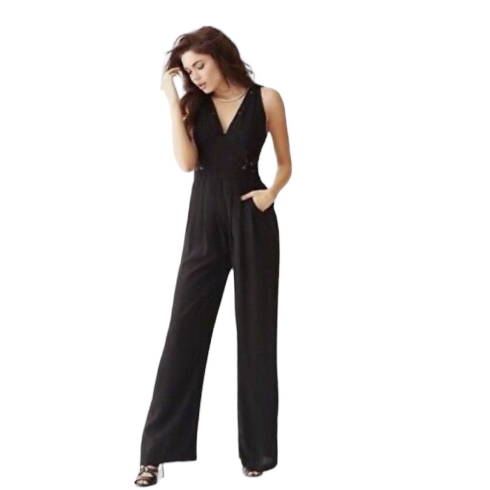 Guess New With Tags Jet Black Lace Jumpsuit With Pockets Size 0